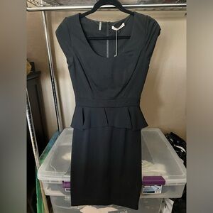 Rebecca Taylor black ponte peplum pencil midi dress